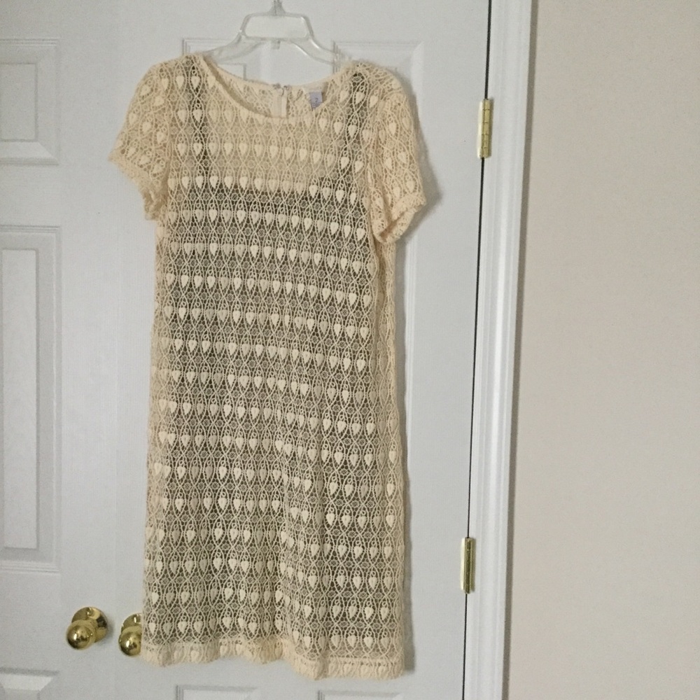 Chico’s sz 2 (12/14) cream lace dress, short sleve